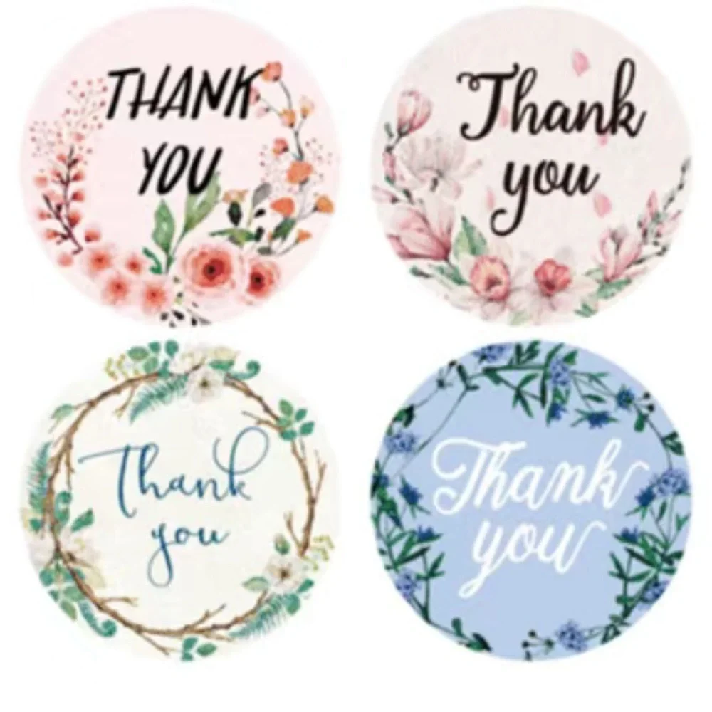 500 Roll Thank You Floral Flower Stickers 1 inch
